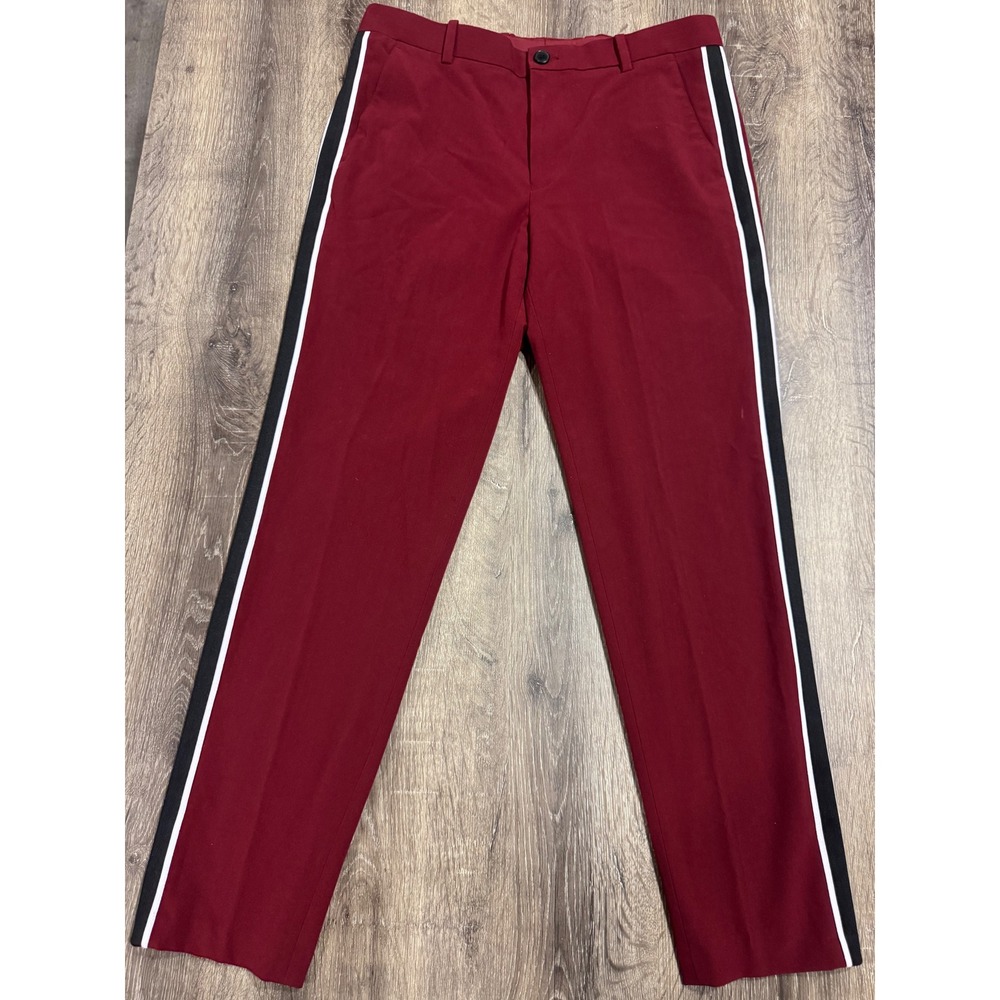 INC International Concepts Mens 30 Slim Fit Burgundy Side Stripe Dress Pants